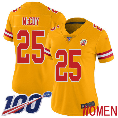 Women Kansas City Chiefs #25 McCoy LeSean Limited Gold Inverted Legend 100th Season Football Nike NFL Jersey->kansas city chiefs->NFL Jersey
